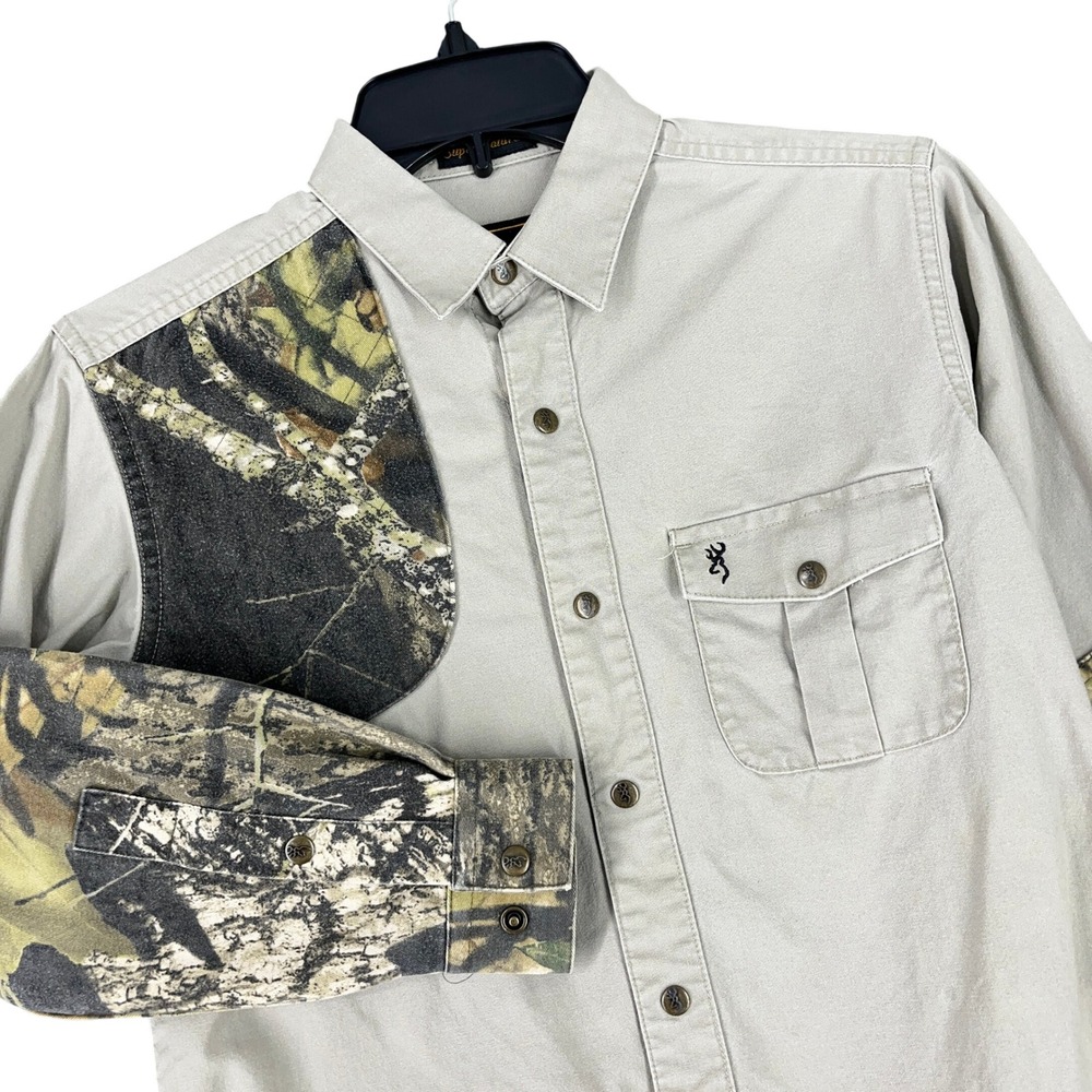 Browning Super Naturals Shooting Shirt Camo Patch Long Sleeve‎ Khaki Tan M Boys